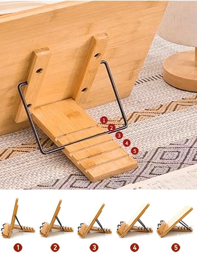 HomarKet - Bamboo Book Stand, Adjustable Book Holder Tray and Page Paper Clips-Cookbook Reading Desk Portable Stable Hard-Wearing Lightweight Bookstand-Textbooks Books - Image 1