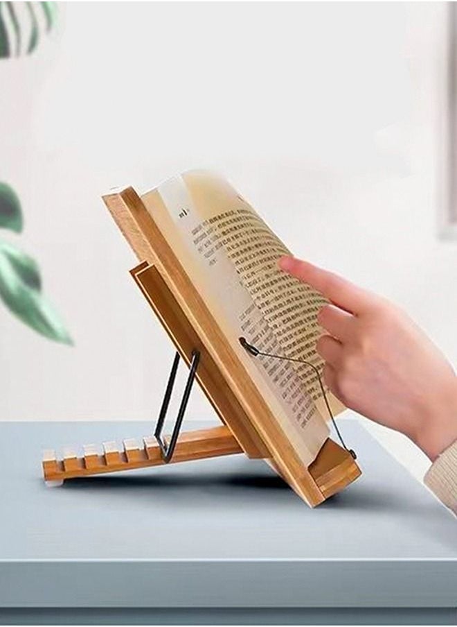 HomarKet - Bamboo Book Stand, Adjustable Book Holder Tray and Page Paper Clips-Cookbook Reading Desk Portable Stable Hard-Wearing Lightweight Bookstand-Textbooks Books - Image 1