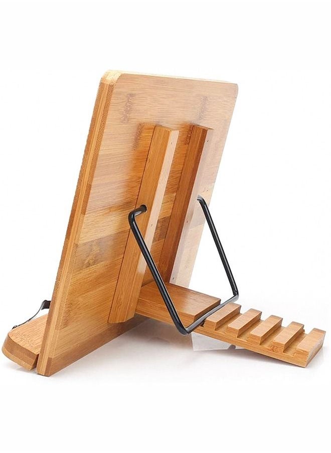 HomarKet - Bamboo Book Stand, Adjustable Book Holder Tray and Page Paper Clips-Cookbook Reading Desk Portable Stable Hard-Wearing Lightweight Bookstand-Textbooks Books - Image 1