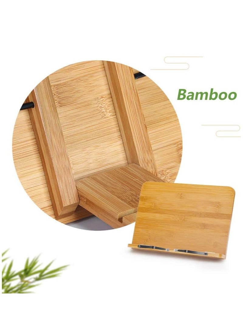HomarKet - Bamboo Book Stand, Adjustable Book Holder Tray and Page Paper Clips-Cookbook Reading Desk Portable Stable Hard-Wearing Lightweight Bookstand-Textbooks Books - Image 1