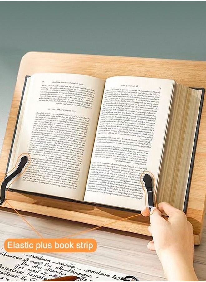 HomarKet - Bamboo Book Stand, Adjustable Book Holder Tray and Page Paper Clips-Cookbook Reading Desk Portable Stable Hard-Wearing Lightweight Bookstand-Textbooks Books - Image 1