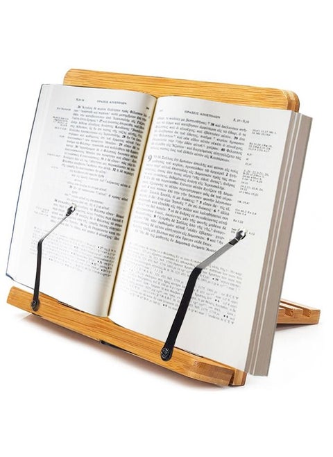 Bamboo Book Stand, Adjustable Book Holder Tray and Page Paper Clips-Cookbook Reading Desk Portable Stable Hard-Wearing Lightweight Bookstand-Textbooks Books