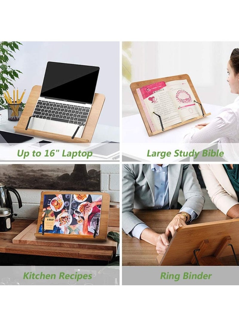 HomarKet - Bamboo Book Stand, Adjustable Book Holder Tray and Page Paper Clips-Cookbook Reading Desk Portable Stable Hard-Wearing Lightweight Bookstand-Textbooks Books - Image 1