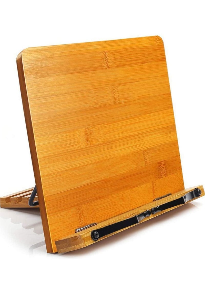 HomarKet - Bamboo Book Stand, Adjustable Book Holder Tray and Page Paper Clips-Cookbook Reading Desk Portable Stable Hard-Wearing Lightweight Bookstand-Textbooks Books - Image 1