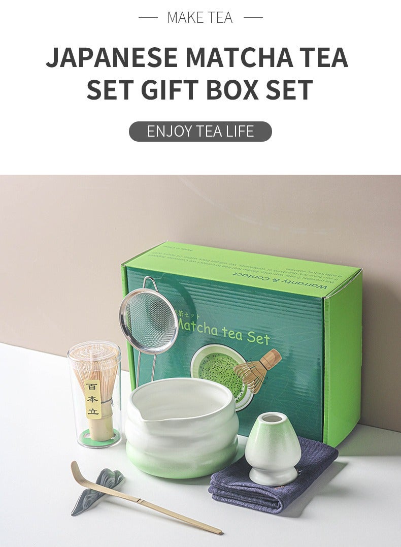 7 Pieces Japanese Matcha Tea Set Matcha Blender Set  Ceramic Bowl Safe Bamboo Whisk Teaspoon Tea Set Handmades Indoor Beverage Shop DIY Tea-making Tools The Perfect Ceremony Start Up Set Accessories  for Tea Lovers - Image 1