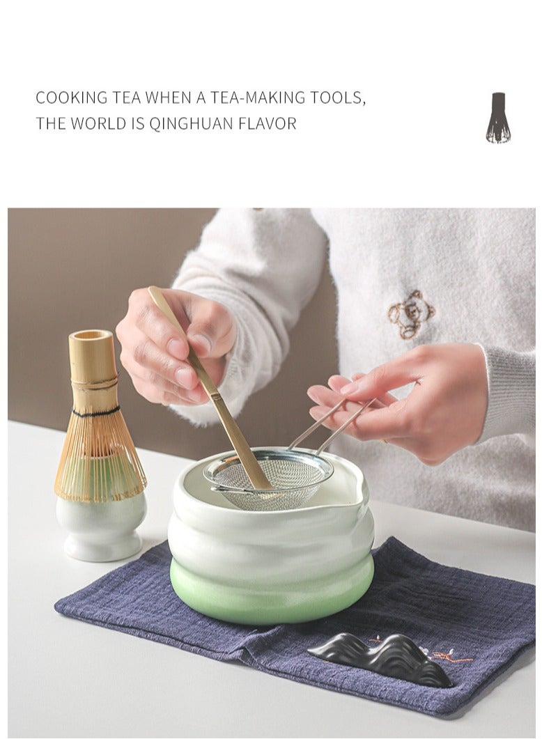 7 Pieces Japanese Matcha Tea Set Matcha Blender Set  Ceramic Bowl Safe Bamboo Whisk Teaspoon Tea Set Handmades Indoor Beverage Shop DIY Tea-making Tools The Perfect Ceremony Start Up Set Accessories  for Tea Lovers - Image 4