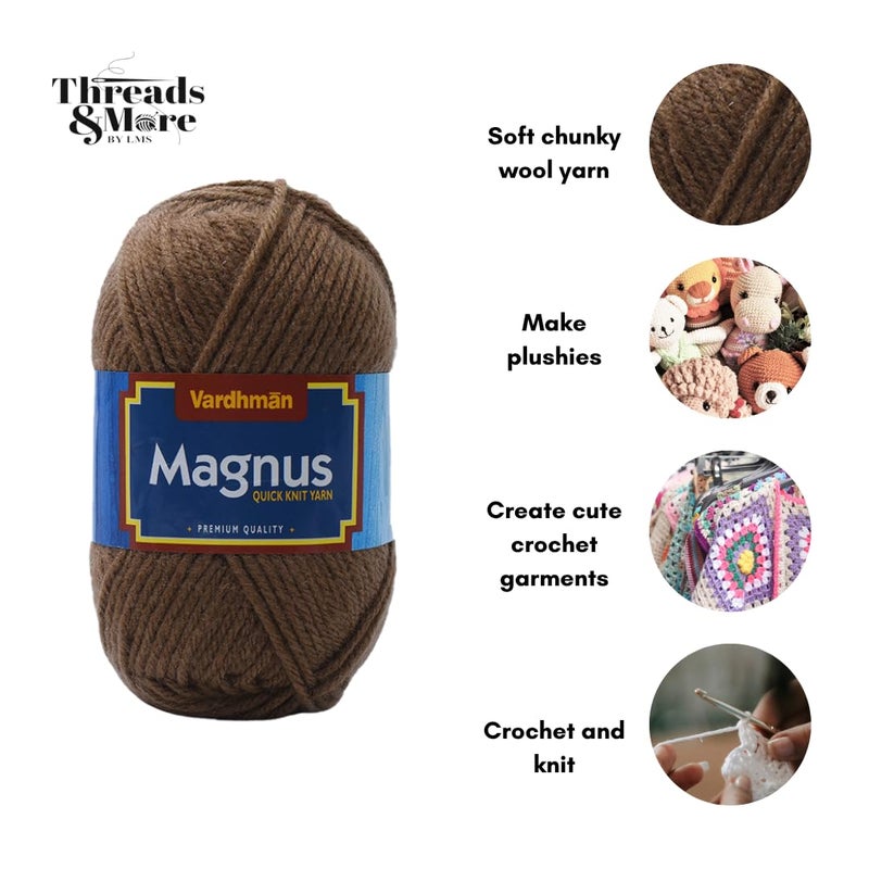 Vardhman Threads Vardhaman Magnus Acrowool Acrylic Hand Knitting and Crochet Yarn. Pack of 1 Ball - 100Gms. Shade No - 013,Brown, 4 ply - Image 2