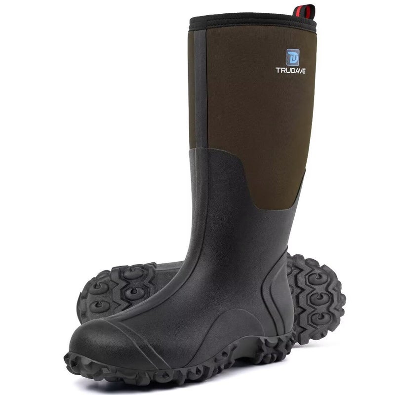 Trudave Rubber Boots for Men with Steel Shank, Waterproof Insulated Reliable Rain Boots for Outdoor Work Hunting, Warm Dry 5mm Neoprene Anti-slip All-Season Mud Boots, Size 5-14 - Image 1