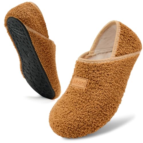ANLUKE Slipper for Women Men Slipper Socks Fuzzy House Shoes Rubber Sole Slip On Soft-Lightweight Non Slip Indoor/Outdoor Brown 38/39 - Image 1