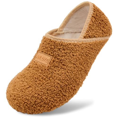 ANLUKE Slipper for Women Men Slipper Socks Fuzzy House Shoes Rubber Sole Slip On Soft-Lightweight Non Slip Indoor/Outdoor Brown 38/39 - Image 3