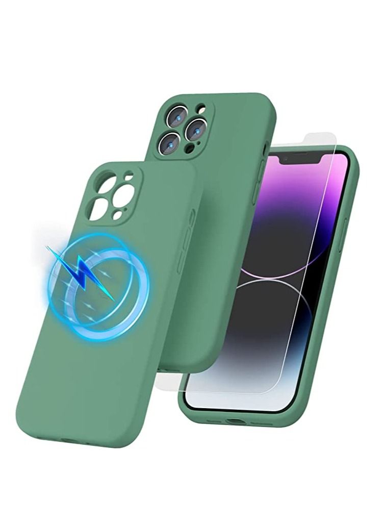 iPhone 14 Pro Max + 2 Pack Tempered Glass Screen Protector Magsafe Case Silicone Phone Case with Microfiber Lining for iPhone 14 Pro Max 6.7 inch 2022 - Image 1