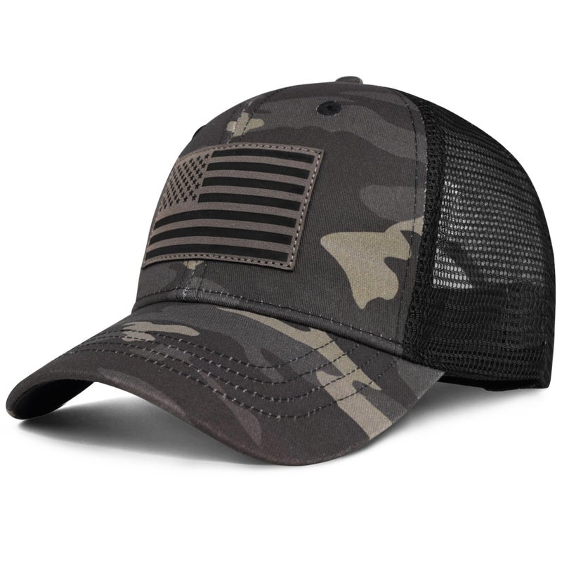 MixYoke American Flag Trucker Hat - Snapback Hats for Men Women Baseball Cap - Breathable Mesh & Adjustable Fit for Casual Wear-Dark Camo - Image 2