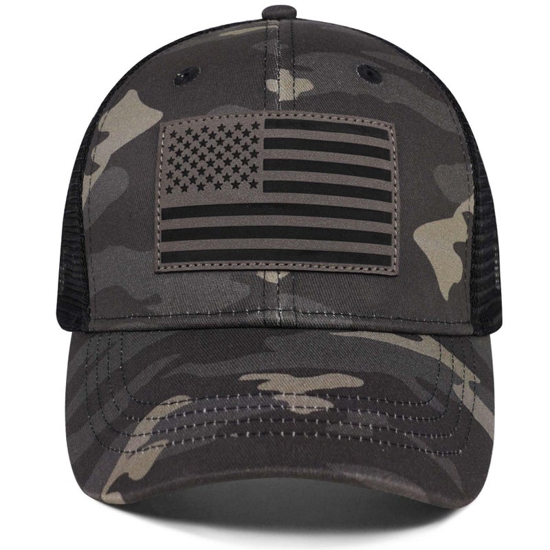 MixYoke American Flag Trucker Hat - Snapback Hats for Men Women Baseball Cap - Breathable Mesh & Adjustable Fit for Casual Wear-Dark Camo - Image 1