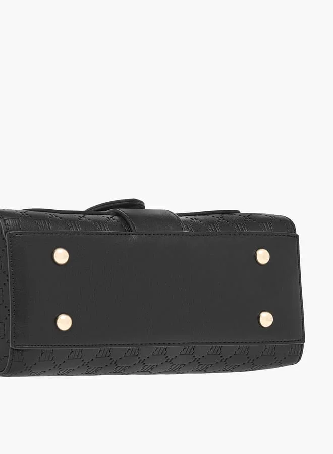 ايل Monogram Embossed Satchel Bag with Flap Closure and Detachable Strap