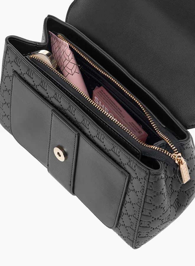 ايل Monogram Embossed Satchel Bag with Flap Closure and Detachable Strap