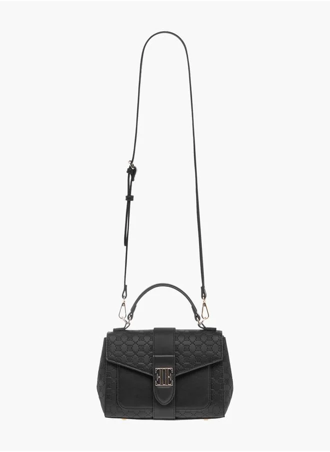 ايل Monogram Embossed Satchel Bag with Flap Closure and Detachable Strap