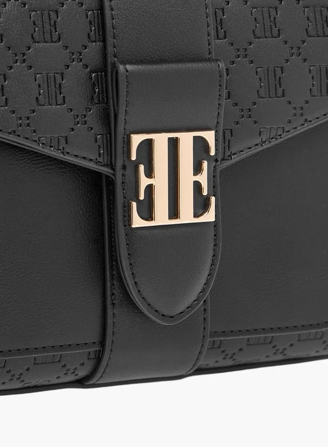 ايل Monogram Embossed Satchel Bag with Flap Closure and Detachable Strap