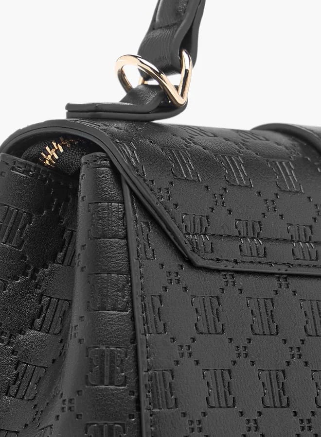 ايل Monogram Embossed Satchel Bag with Flap Closure and Detachable Strap