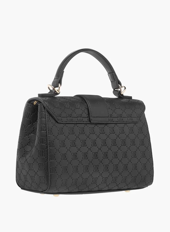 ايل Monogram Embossed Satchel Bag with Flap Closure and Detachable Strap