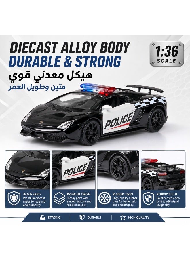 لعبة سيارة شرطة من سبيكة بمقاس 1:36 - تصميم موستانج، مثالية للأطفال - Image 3
