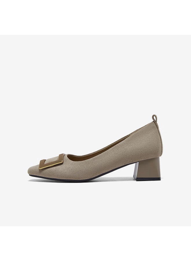 Basto 26 Spring Fabric Women's Shoes Simple Commuter Block Heel Square Toe Flats B5288aq6 Apricot 36 - Image 1