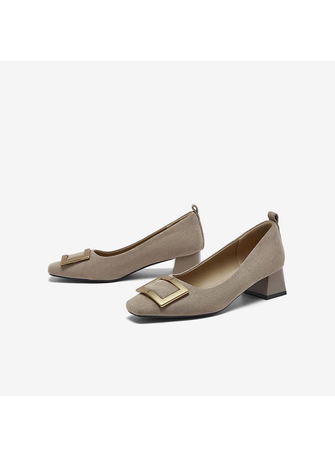 Basto 26 Spring Fabric Women's Shoes Simple Commuter Block Heel Square Toe Flats B5288aq6 Apricot 36 - Image 3