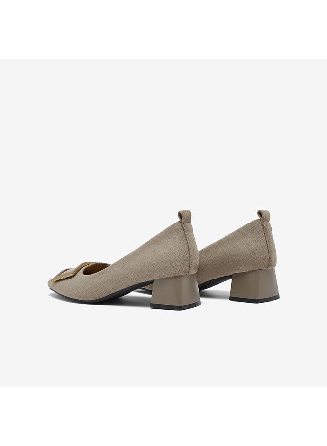 Basto 26 Spring Fabric Women's Shoes Simple Commuter Block Heel Square Toe Flats B5288aq6 Apricot 36 - Image 2