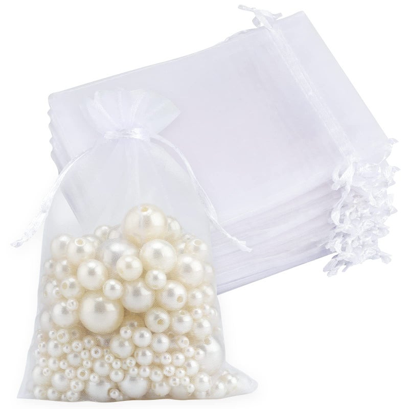 Joycraft 50pcs Organza Bags  4x6 Inch White Wedding Favor  Jewelry Pouches with Drawstring Mesh Bags for Festival Makeup Candy Desserts