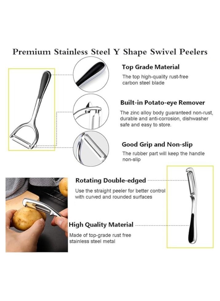 QSHOP Vegetable and Potato Peeler for Kitchen 2 Pack, Premium Stainless Steel Y-Shaped Rotating Peeler for Vegetables, Potatoes, Carrots, Fruits, Ergonomic Non-Slip Handle and Sharp Blade,  - Image 3