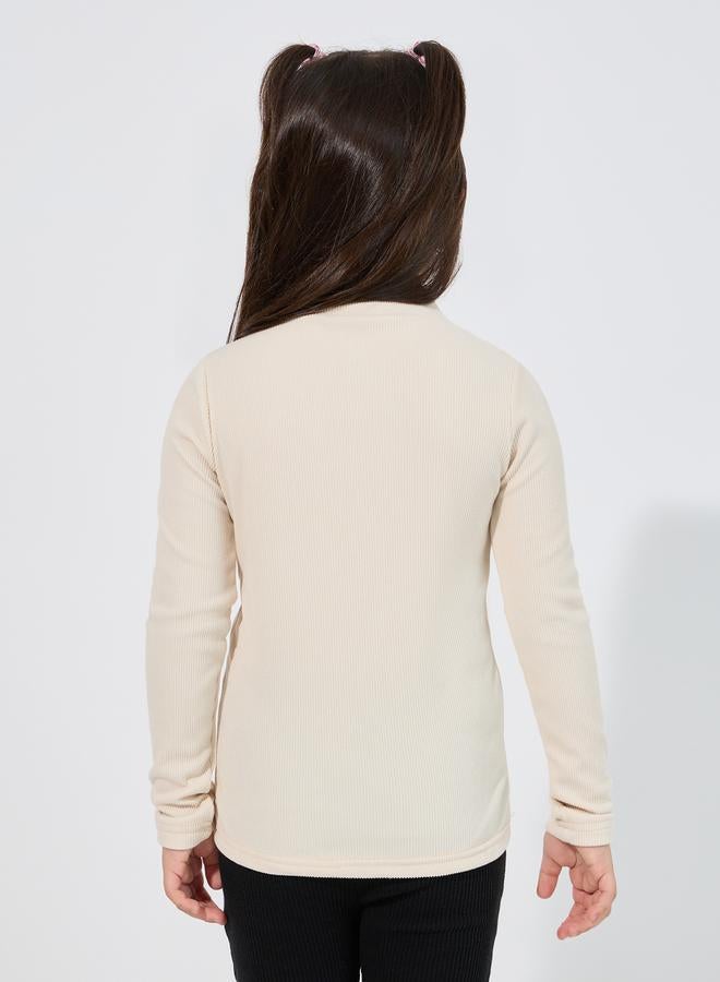 Styli Solid Mock Neck Rib Knit T-Shirt  - Image 4