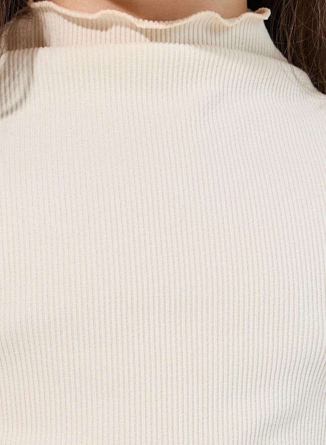 Styli Solid Mock Neck Rib Knit T-Shirt  - Image 3