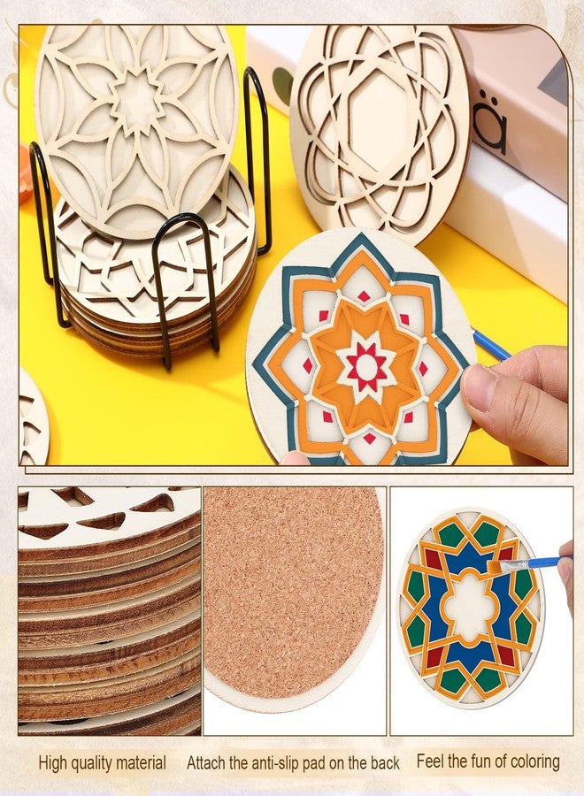 Leinuosen Wooden Coasters Painting Kit, Color Your Own Coaster Mandalas with Acrylic Paints, 4 Boho Drink Coaster Gift Crafts DIY Kit for Adults, Teens, Home Apartment Decor - Image 3