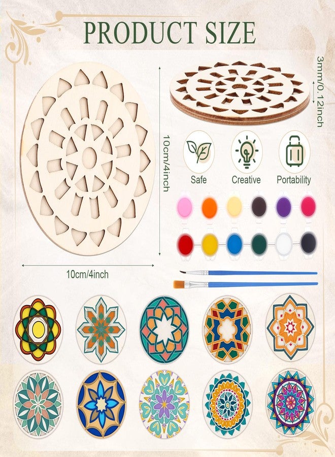 Leinuosen Wooden Coasters Painting Kit, Color Your Own Coaster Mandalas with Acrylic Paints, 4 Boho Drink Coaster Gift Crafts DIY Kit for Adults, Teens, Home Apartment Decor - Image 2