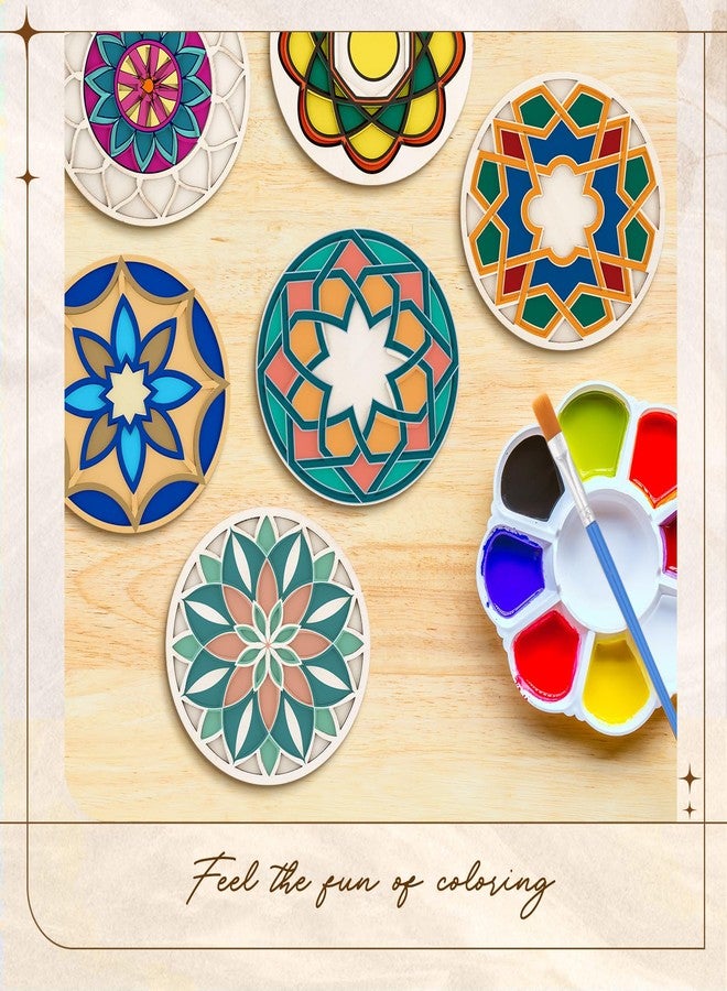 Leinuosen Wooden Coasters Painting Kit, Color Your Own Coaster Mandalas with Acrylic Paints, 4 Boho Drink Coaster Gift Crafts DIY Kit for Adults, Teens, Home Apartment Decor - Image 4