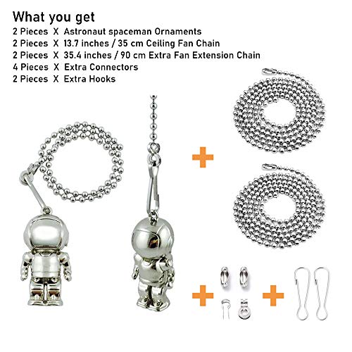 Wayilea Pull String Ceiling Fan Light Extender Chain, Stainless Steel Extension Ball Bead Replacement, Cute Astronaut Spacemen Hanging Ornaments for Lamp Fixture Kids Bedroom Space Decor - Image 4