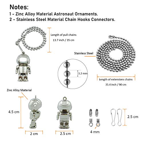 Wayilea Pull String Ceiling Fan Light Extender Chain, Stainless Steel Extension Ball Bead Replacement, Cute Astronaut Spacemen Hanging Ornaments for Lamp Fixture Kids Bedroom Space Decor - Image 5