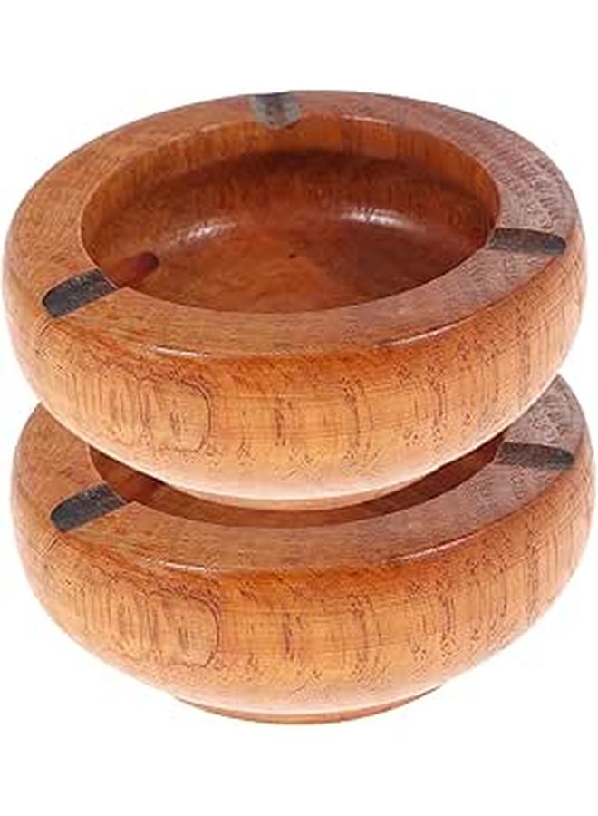 Garneck Wooden Round Ashtray 2pcs 10x3.5cm Retro Cigarette Ash Tray Home Office Decor - Image 1