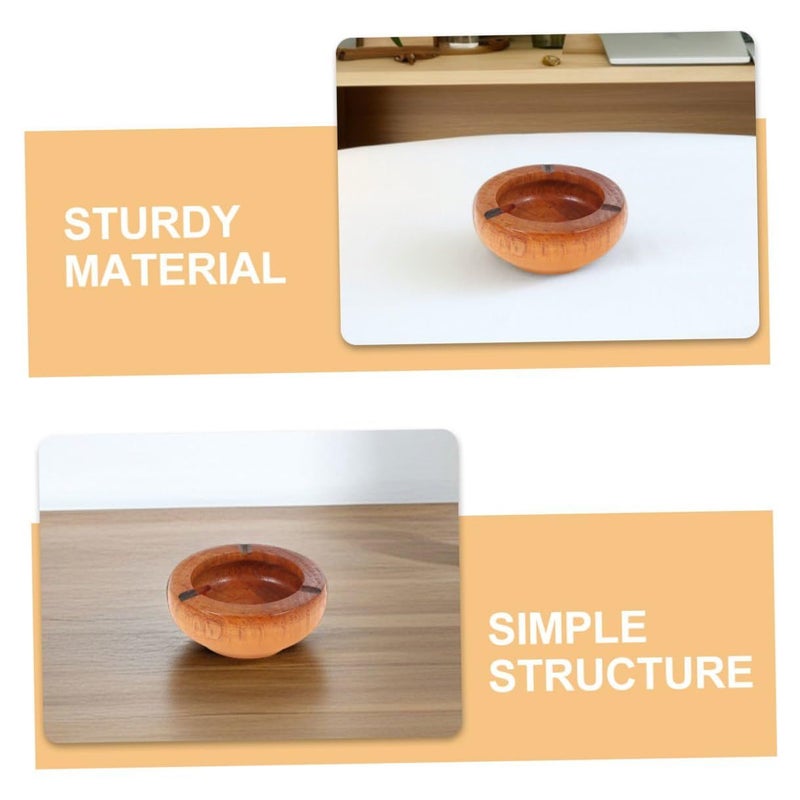 Garneck Wooden Round Ashtray 2pcs 10x3.5cm Retro Cigarette Ash Tray Home Office Decor - Image 4