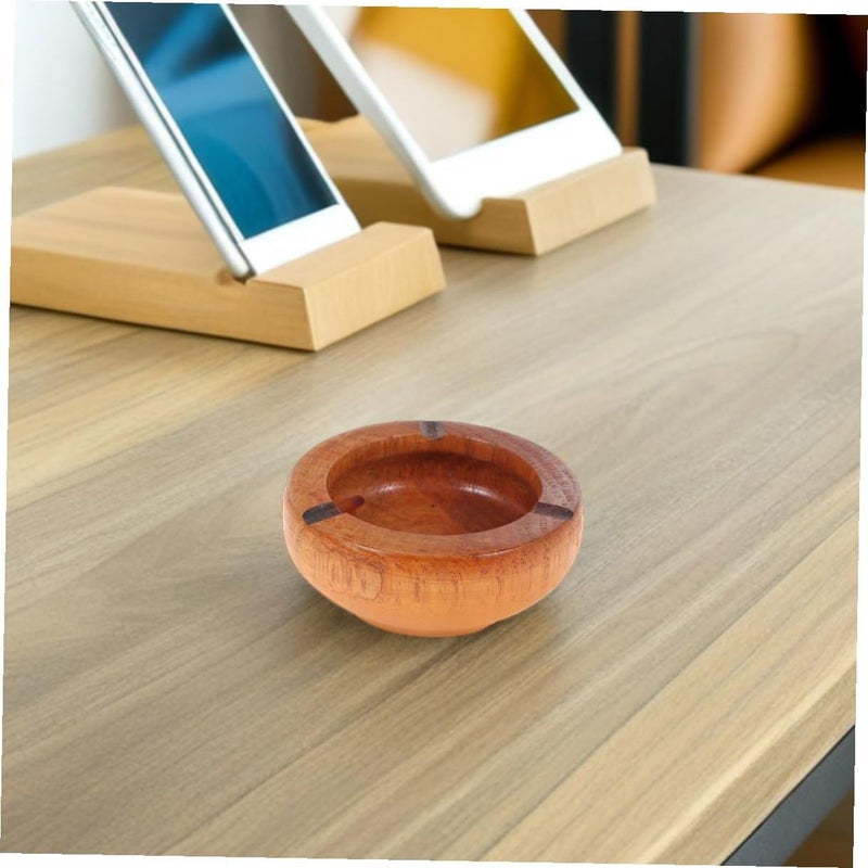 Garneck Wooden Round Ashtray 2pcs 10x3.5cm Retro Cigarette Ash Tray Home Office Decor - Image 5