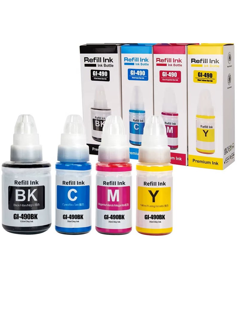 ري فل حبر متوافق مع كانون 490 590 لطابعات كانون بيكسما G1400 G1410 G1411 G2400 G2410 G2411 G3400 G3410 G3411 G3416  G4000. أسود 135 مل سماوي أصفر أرجواني 70 مل. - Image 2