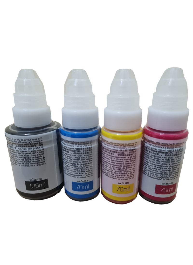 Refill Canon compatible ink 490 590 For Canon Pixma G1400 G1410 G1411 G2400 G2410 G2411 G3400 G3410 G3411 G3416 G4000 Printers. Black 135ML Cyan Yellow Magenta 70ML.  - Image 2