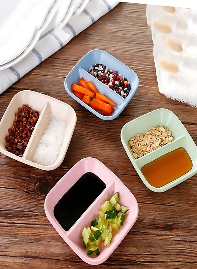 FS COOL Wheat Straw Twin Dish Trays Dual Section Serving Plates for Snacks & Condiments – Kitchen Tableware Organizer Mini Bowls Toddlers Kids Children Baby, Toddler Dinner (9 Cm, 12 Piece, Green) - Image 3