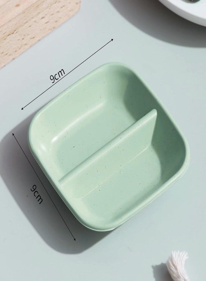 FS COOL Wheat Straw Twin Dish Trays Dual Section Serving Plates for Snacks & Condiments – Kitchen Tableware Organizer Mini Bowls Toddlers Kids Children Baby, Toddler Dinner (9 Cm, 12 Piece, Green) - Image 2