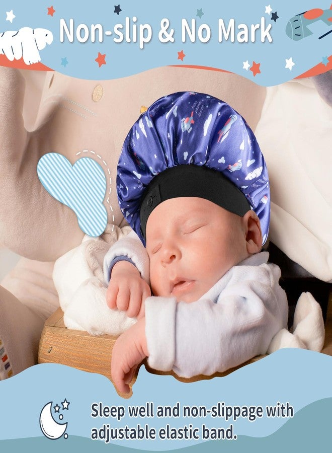 WINSTECK Kids Bonnet, Soft Silk Satin Bonnet for Girls Boys, Double Layer & Wide Elastic Band Kids Sleeping Cap, Adjustable Night Hat for Child Natural Hair Curly Hair (Blue Spaceship) - Image 4