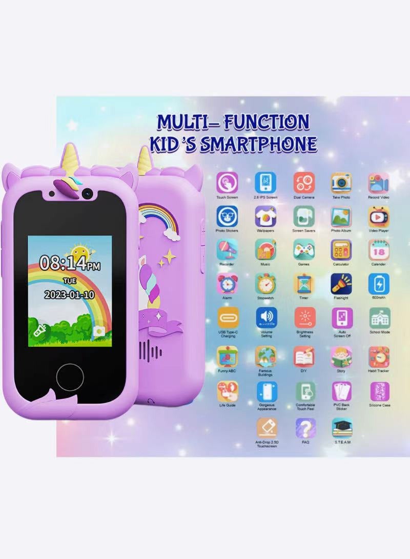 TNGames Unicorn Kids Smartphone Toy for Boys & Girls Aged 3-8 | Early Education Learning Toy | Dual Camera + 64GB Expandable Storage | Puzzles/MP3 Music/Games | 2-Year Warranty Birthday Gift-Purple - Image 5