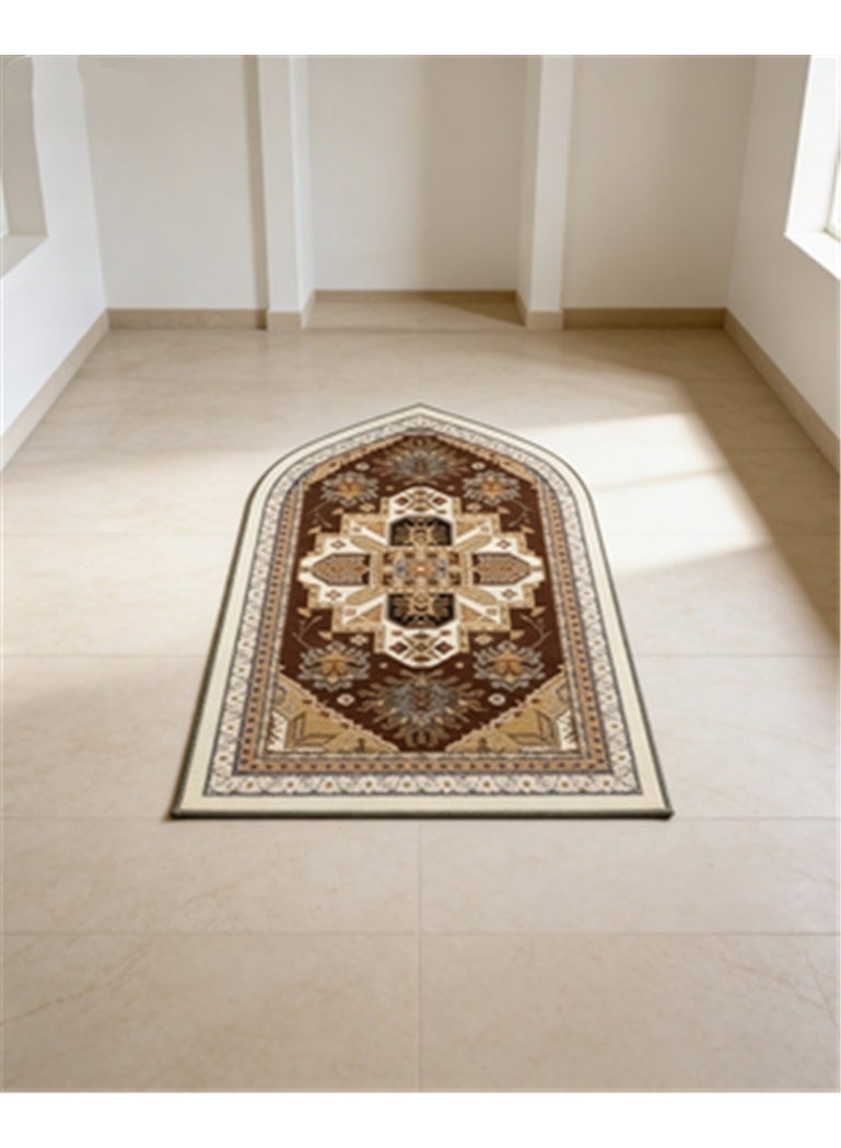 Prayer Blanket, Islamic Prayer Rug Pilgrimage Blanket, Retro Printed Pattern Kneeling Mat, Portable Pointed-Corner Prayer Rug for Ramadan Household Eid Al-Fitr Ramadan Gift Mother's Day Gift, 70*120cm, Brown - Image 1
