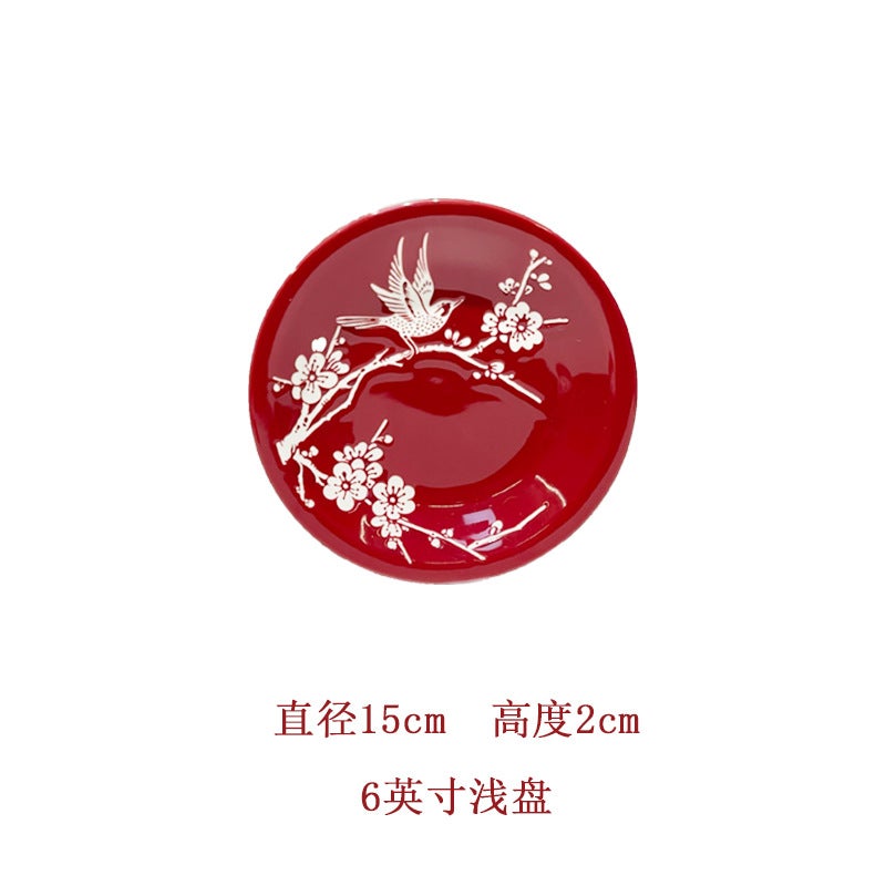 Red Festive Bowl And Plate Set Ceramic Bowls And Plates Tableware Housewarming Gift High-Value Rice Bowls Soup Bowls Wedding Bowls Plates - Image 1