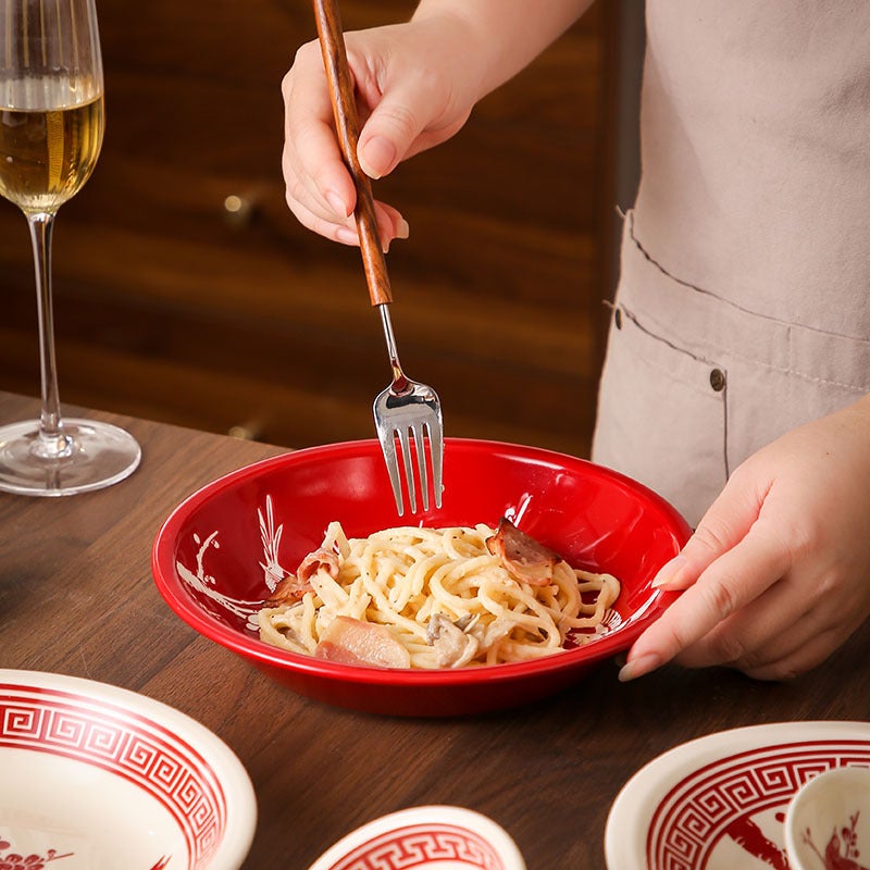 Red Festive Bowl And Plate Set Ceramic Bowls And Plates Tableware Housewarming Gift High-Value Rice Bowls Soup Bowls Wedding Bowls Plates - Image 5