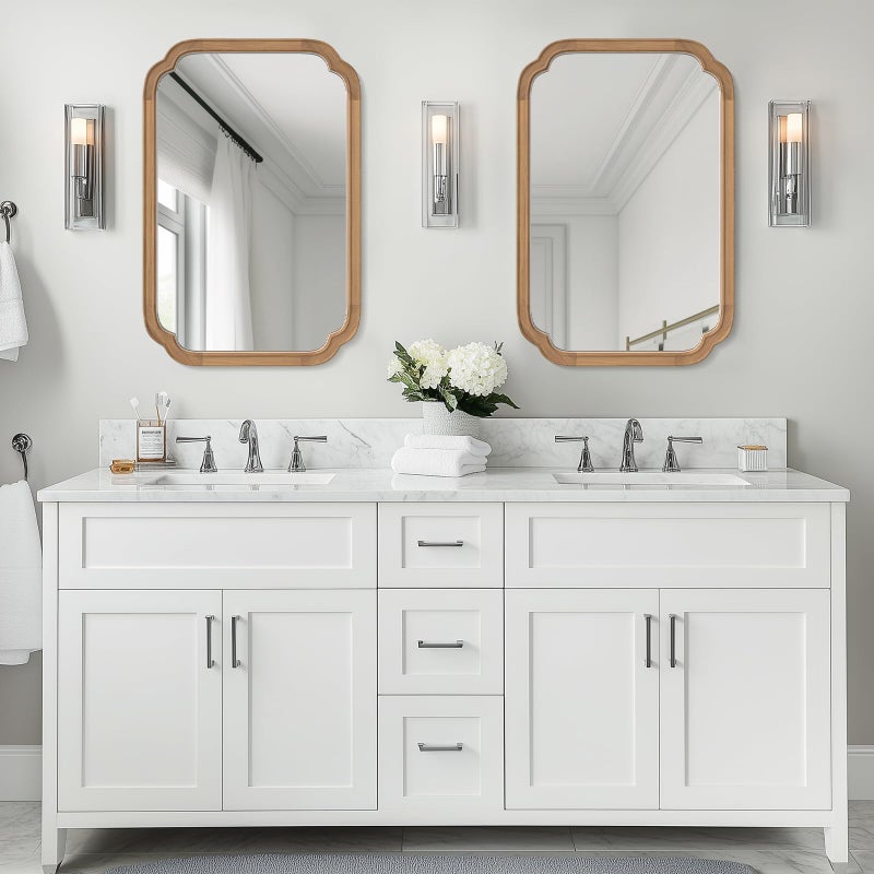 WallBeyond 20" x 30" Rounded Corner Arch Wall Mirror with Wood Frame for Entryway, Living Room or Bedroom Home Decor - Light Woodgrain [20" x 30" Honey-Colored] - Image 2