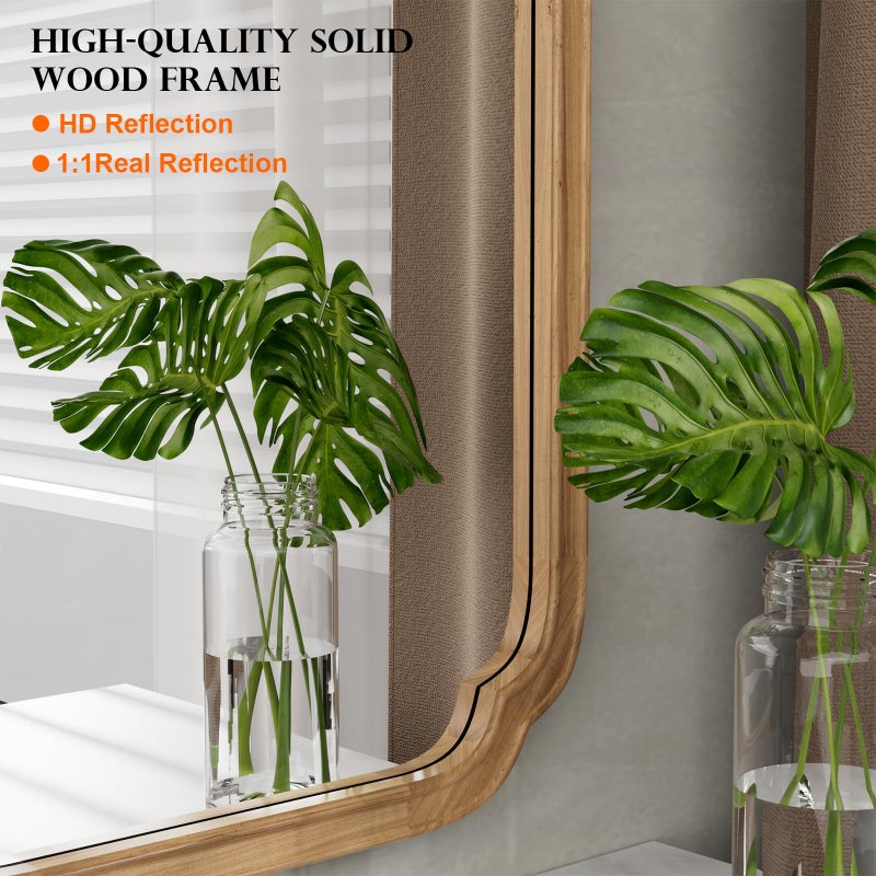 WallBeyond 20" x 30" Rounded Corner Arch Wall Mirror with Wood Frame for Entryway, Living Room or Bedroom Home Decor - Light Woodgrain [20" x 30" Honey-Colored] - Image 5